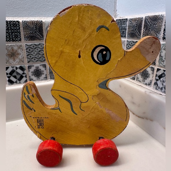1940’s Fisher Price wood cut out duck #20 antique rare wheeled toy collectible - Picture 3 of 7